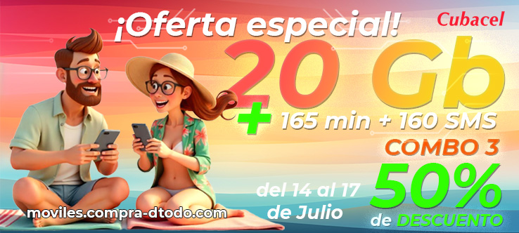 Recibe 20 GB + 165 MIN + 160 SMS al 50% de descuento